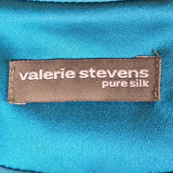 Valerie Stevens Size 12 Turquoise Blazer 100% Silk 1 Button Front Closure Lined - Picture 9 of 12